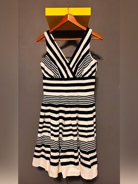 Classic Black & White Striped V-Neck Dress